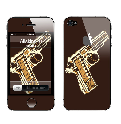 Наклейка на Телефон Apple iPhone 4S, 4 (с яблоком) Gun,  купить в Москве – интернет-магазин Allskins, мужик, военные, оружие, карандаш, 300 Лучших работ