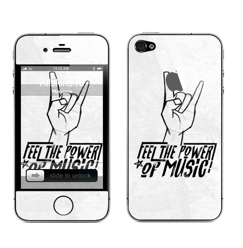 Наклейка на Телефон Apple iPhone 4S, 4 (с яблоком) Feel the power of music,  купить в Москве – интернет-магазин Allskins, музыка, rock, панк, Англия