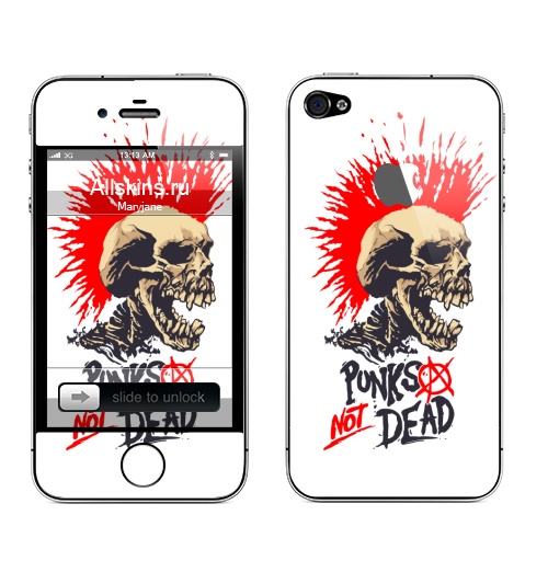 Наклейка на Телефон Apple iPhone 4S, 4 (с яблоком) Punk not dead,  купить в Москве – интернет-магазин Allskins, панк, punknotdead, rock, череп