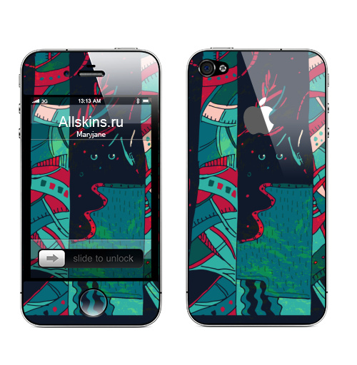 Наклейка на Телефон Apple iPhone 4S, 4 (с яблоком) Лес фантазий,  купить в Москве – интернет-магазин Allskins, стильно, контрастный, клубная, природа, глаз, Темная, бирюзовый, яркий, деревья, лес