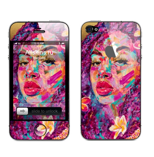 Наклейка на Телефон Apple iPhone 4S, 4 (с яблоком) Пурпурная Плюмерия,  купить в Москве – интернет-магазин Allskins, девушка, цветы, нежно, красота, плакат, образ, глаз, Париж, плюмерия