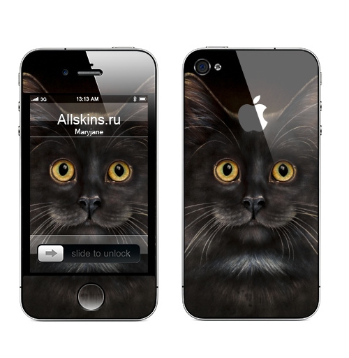 Наклейка на Телефон Apple iPhone 4S, 4 (с яблоком) Желтоглазый кот,  купить в Москве – интернет-магазин Allskins, милые животные, животные, усы, кошка, глаз
