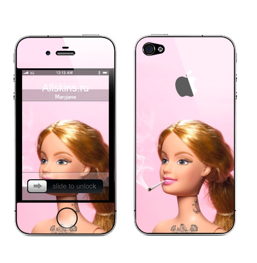 Наклейка на Телефон Apple iPhone 4S, 4 (с яблоком) Барби повзрослела,  купить в Москве – интернет-магазин Allskins, прикол, барби, кукла, девушка, розовый, татуировки