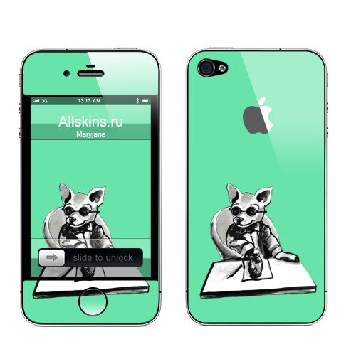 Наклейка на Телефон Apple iPhone 4S, 4 (с яблоком) Маленький босс,  купить в Москве – интернет-магазин Allskins, cool, dog, персонажи, черно-белое, собаки, шеф, директор