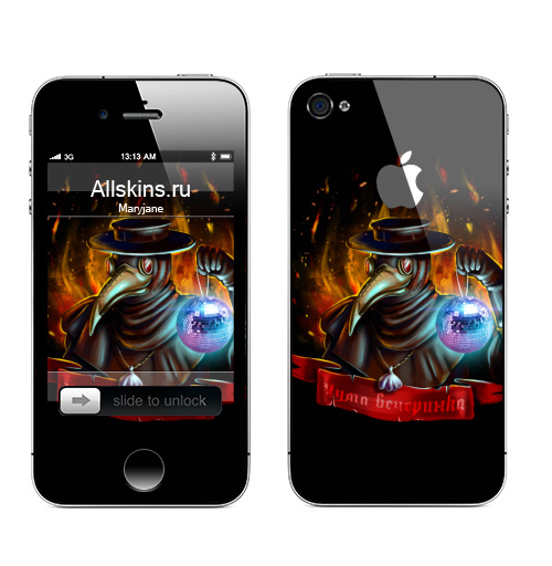 Наклейка на Телефон Apple iPhone 4S, 4 (с яблоком) Чума вечеринка,  купить в Москве – интернет-магазин Allskins, чумавечеринка, чума, вечеринка, клубная, чумнойдоктор, огонь, надписи