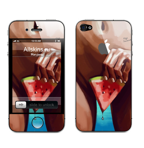 Наклейка на Телефон Apple iPhone 4S, 4 (с яблоком) Сочное лето,  купить в Москве – интернет-магазин Allskins, секс, лето, морская, арбуз, сочно, яркий