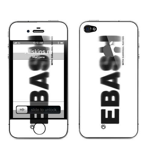 Наклейка на Телефон Apple iPhone 4S, 4 (с яблоком) Ебаш,  купить в Москве – интернет-магазин Allskins, мат, надписи, ебаш, черно-белое, крутые надписи на английском