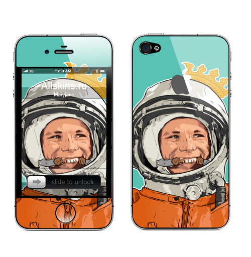 Наклейка на Телефон Apple iPhone 4S, 4 (с яблоком) Гагарин,  купить в Москве – интернет-магазин Allskins, космос, космонавтика