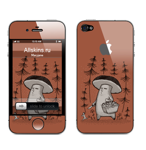 Наклейка на Телефон Apple iPhone 4S, 4 (с яблоком) Грибы пошли,  купить в Москве – интернет-магазин Allskins, прикол, грибы, 300 Лучших работ