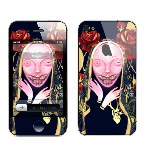 Наклейка на Телефон Apple iPhone 4S, 4 (с яблоком) Инсомния,  купить в Москве – интернет-магазин Allskins, красота, современное, демоны, кукла, ба, бабачка, розы, руки, накидка, человек