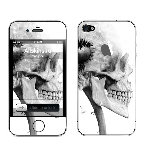 Наклейка на Телефон Apple iPhone 4S, 4 (с яблоком) ОДУВАНЧ,  купить в Москве – интернет-магазин Allskins, розыгрыш, прикол, череп, скелет, цветы, идея, металл, rock
