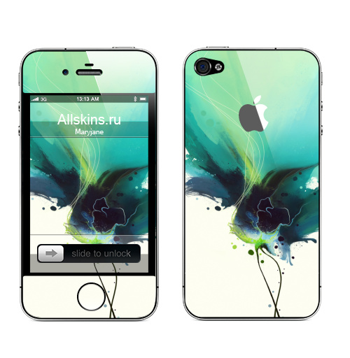 Наклейка на Телефон Apple iPhone 4S, 4 (с яблоком) Абстрактное растение,  купить в Москве – интернет-магазин Allskins, абстракция, лес, флора, искусство, рисунки, акварель, брызги, краски, цветы