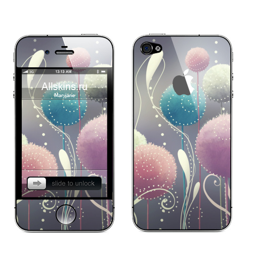 Наклейка на Телефон Apple iPhone 4S, 4 (с яблоком) Пушистые,  купить в Москве – интернет-магазин Allskins, абстракция, мягкий, иллюстация, элементы, яркий, мило, нежно, цветы, растение, природа