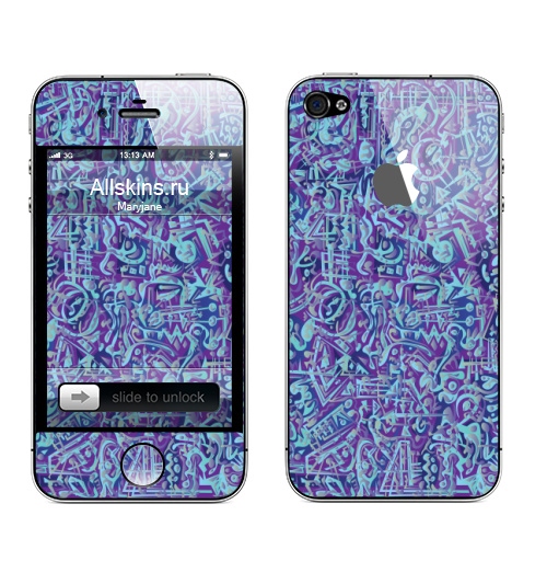 Наклейка на Телефон Apple iPhone 4S, 4 (с яблоком) В мирских вещах,  купить в Москве – интернет-магазин Allskins, абстракция, абстрация, текстура, голубой, фиолетовый