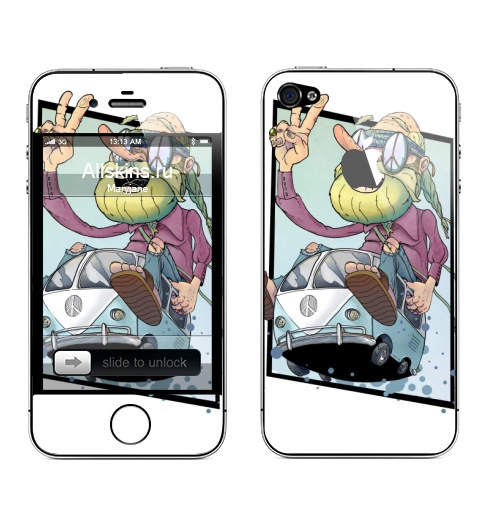 Наклейка на Телефон Apple iPhone 4S, 4 (с яблоком) Счастливый Хиппи,  купить в Москве – интернет-магазин Allskins, борода, хиппи, мир, минивэн, графика, винтаж, 70-e