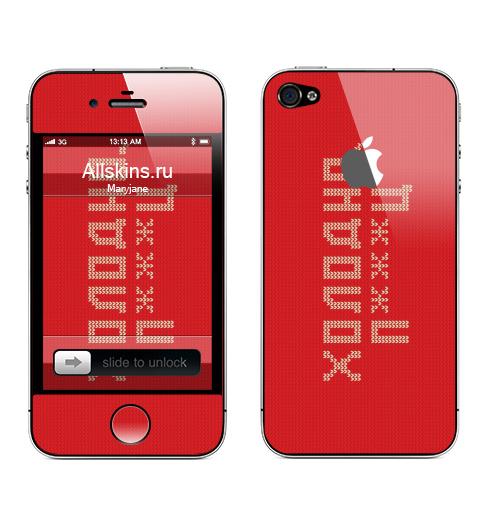Наклейка на Телефон Apple iPhone 4S, 4 (с яблоком) Очень холодно,  купить в Москве – интернет-магазин Allskins, новый год, вязание, красный, дизайн конкурс, зима, очень, холод