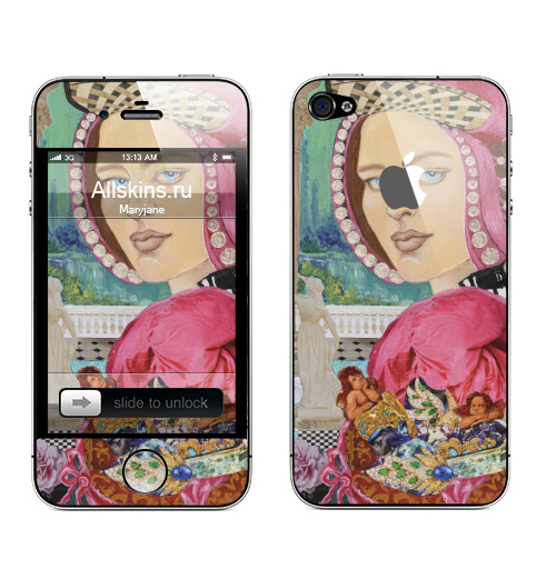 Наклейка на Телефон Apple iPhone 4S, 4 (с яблоком) Ренессанс весна.,  купить в Москве – интернет-магазин Allskins, классика, весна, ренессанс, узор, девушка, бирюзовый, розовыйвый, коллаж, италия
