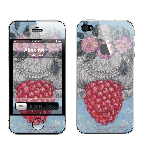Наклейка на Телефон Apple iPhone 4S, 4 (с яблоком) Малинка,  купить в Москве – интернет-магазин Allskins, классика, малина, детские, красный