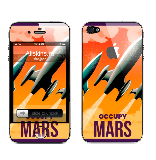 Наклейка на Телефон Apple iPhone 4S, 4 (с яблоком) Оккупируй марс,  купить в Москве – интернет-магазин Allskins, мотивация, Марс, космос, земля, путешествия, захват