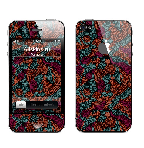 Наклейка на Телефон Apple iPhone 4S, 4 (с яблоком) Абстракция цветные линии,  купить в Москве – интернет-магазин Allskins, abstract, Lines, circles, паттерн, абстракция, графика, круг, узор