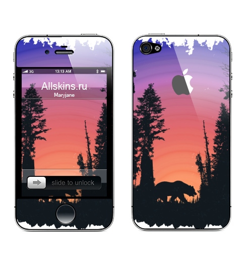 Наклейка на Телефон Apple iPhone 4S, 4 (с яблоком) Тёмный Лес,  купить в Москве – интернет-магазин Allskins, путешествия, лес, деревья, минимализм, минималистичный, холмы, геометрия, геометрический, графика, медевдь, животные, медведь, дикий, Дикие, треккинг, хайкинг, отпуск, отдых, поход, палатка