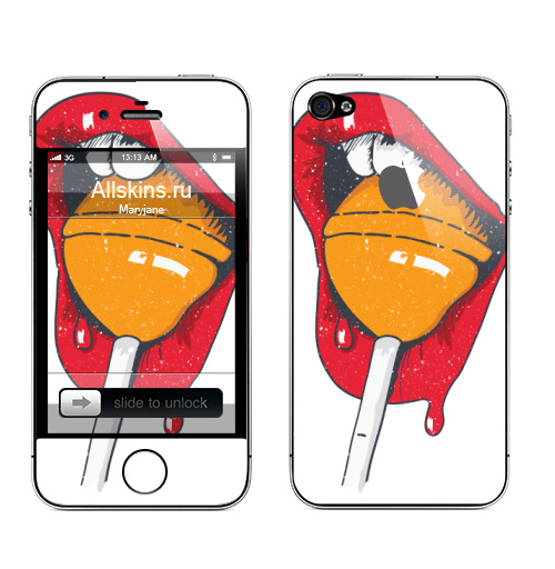 Наклейка на Телефон Apple iPhone 4S, 4 (с яблоком) Чупа,  купить в Москве – интернет-магазин Allskins, стритарт, чупачупс, иллюстрацияпринт, конфеты, лицо, соблазнение, красный, рисунки, сладости, дерзкий, панк, стрит, скейтерская