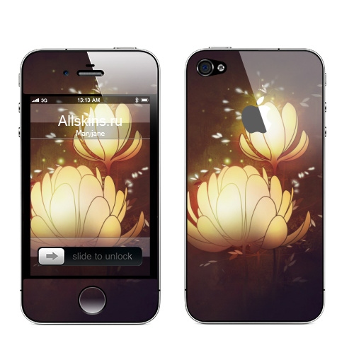 Наклейка на Телефон Apple iPhone 4S, 4 (с яблоком) Яркие вечерние,  купить в Москве – интернет-магазин Allskins, цветы, рисунки, светлый, природа, искусство, плакат, графика, лепески, ночь, вечеринка, яркий, лес, цифровая, живопись, бутон, концепт