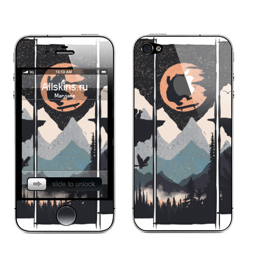 Наклейка на Телефон Apple iPhone 4S, 4 (с яблоком) Дикий Флип,  купить в Москве – интернет-магазин Allskins, горы, медведь, скейтборд, сова, луна, лес