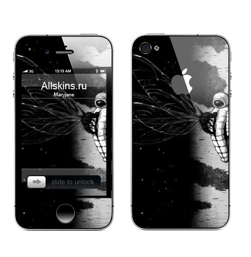 Наклейка на Телефон Apple iPhone 4S, 4 (с яблоком) Береза,  купить в Москве – интернет-магазин Allskins, сюрреализм, астронавт, космос, фантастика, черно-белое, берёзки, космонавтика
