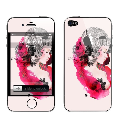 Наклейка на Телефон Apple iPhone 4S, 4 (с яблоком) Baroque,  купить в Москве – интернет-магазин Allskins, девушка, классика, барокко