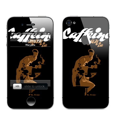 Наклейка на Телефон Apple iPhone 4S, 4 (с яблоком) Caffeine,  купить в Москве – интернет-магазин Allskins, графика, лицо, маньяк, чай и кофе