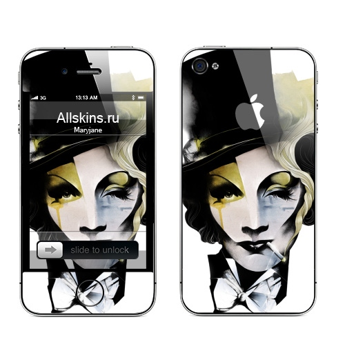 Наклейка на Телефон Apple iPhone 4S, 4 (с яблоком) Dietrich,  купить в Москве – интернет-магазин Allskins, лицо, девушка, кино, 300 Лучших работ