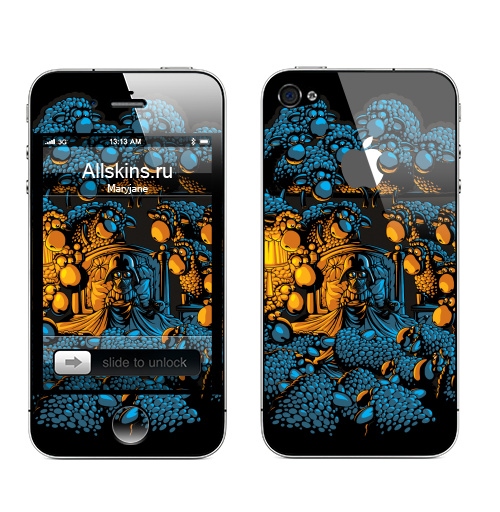 Наклейка на Телефон Apple iPhone 4S, 4 (с яблоком) «Бессонница»,  купить в Москве – интернет-магазин Allskins, военные, звёзды и войны, темный, синий, бессонница, овцы, дартаньян, оранжевый, желтый, голубой, 300 Лучших работ