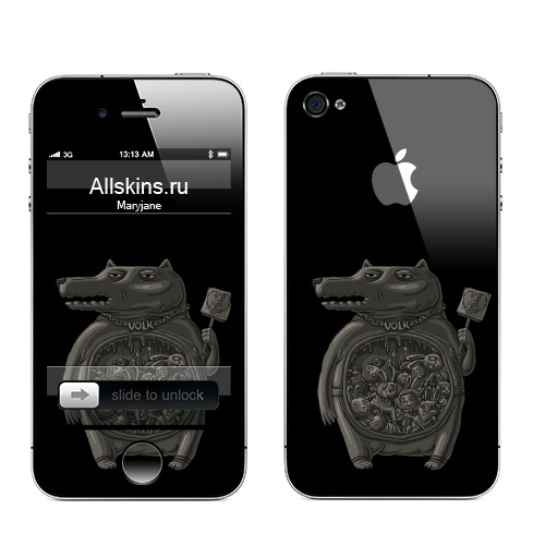Наклейка на Телефон Apple iPhone 4S, 4 (с яблоком) Волк,  купить в Москве – интернет-магазин Allskins, крутые животные, заяц, животные, волк, собаки, пузо, живот, мужик