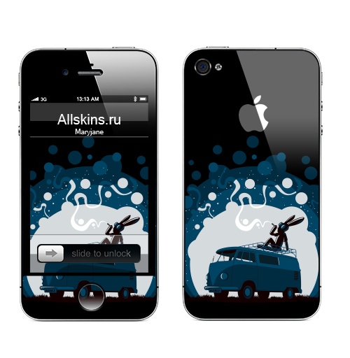 Наклейка на Телефон Apple iPhone 4S, 4 (с яблоком) Night Scene '11,  купить в Москве – интернет-магазин Allskins, 300 Лучших работ, крыша, sfsf, синий, заяц, дым, ночь, Фольксваген, черный