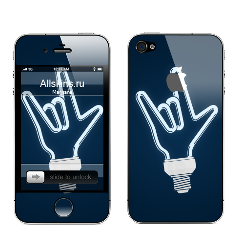 Наклейка на Телефон Apple iPhone 4S, 4 (с яблоком) Рок-лампочка,  купить в Москве – интернет-магазин Allskins, rock, ламп, черно-белое, лампа, овцы, музыка