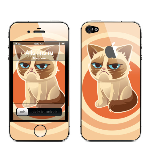Наклейка на Телефон Apple iPhone 4S, 4 (с яблоком) Сурове, грустне, котячне,  купить в Москве – интернет-магазин Allskins, милые животные, 300 Лучших работ, любовь, кошка, персонажи, женские