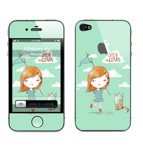 Наклейка на Телефон Apple iPhone 4S, 4 (с яблоком) Ловить облака,  купить в Москве – интернет-магазин Allskins, позитив, лето, детские