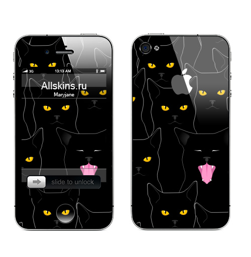 Наклейка на Телефон Apple iPhone 4S, 4 (с яблоком) Котики detected,  купить в Москве – интернет-магазин Allskins, кошка, глаз, графика, улыбка, животные, 300 Лучших работ