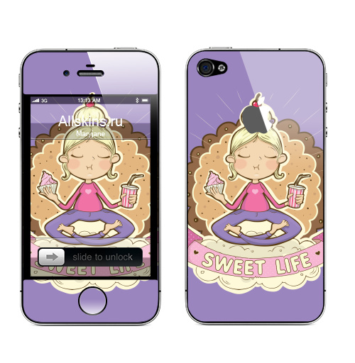 Наклейка на Телефон Apple iPhone 4S, 4 (с яблоком) Sweet ,  купить в Москве – интернет-магазин Allskins, розовый, сладости, детские