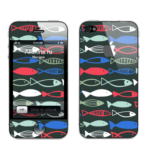Наклейка на Телефон Apple iPhone 4S, 4 (с яблоком) Веселые рыбехи,  купить в Москве – интернет-магазин Allskins, милые животные, детские, океаны, морская, лето, вода, графика, рыба, животные