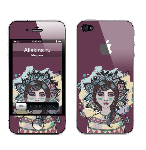 Наклейка на Телефон Apple iPhone 4S, 4 (с яблоком) Пёстрый лист,  купить в Москве – интернет-магазин Allskins, девушка, персонажи