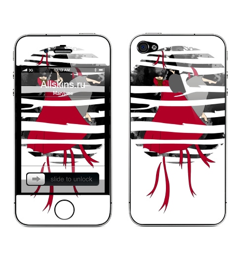 Наклейка на Телефон Apple iPhone 4S, 4 (с яблоком) Red riding hoooood,  купить в Москве – интернет-магазин Allskins, волк, девушка, красный, лес, серый, сказки, собаки