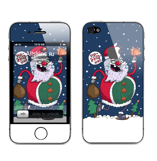 Наклейка на Телефон Apple iPhone 4S, 4 (с яблоком) Bigfoot,  купить в Москве – интернет-магазин Allskins, пикник, новый год, зима, дудлы