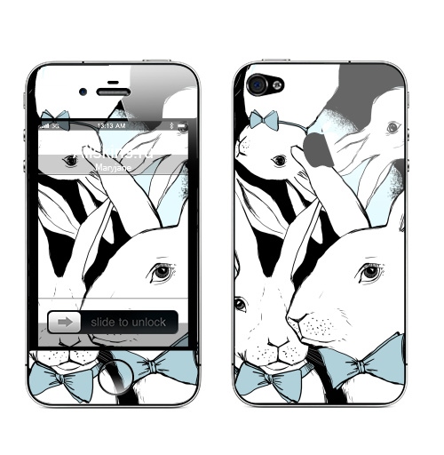 Наклейка на Телефон Apple iPhone 4S, 4 (с яблоком) Boys Bunny,  купить в Москве – интернет-магазин Allskins, заяц, бабочки, зима