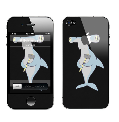 Наклейка на Телефон Apple iPhone 4S, 4 (с яблоком) Hammerhead,  купить в Москве – интернет-магазин Allskins, монстры, рыба, акула, вода, морская, океаны