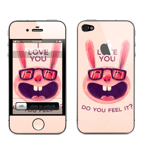 Наклейка на Телефон Apple iPhone 4S, 4 (с яблоком) Влюбленный зая,  купить в Москве – интернет-магазин Allskins, заяц, животные, любовь, улыбка, сердце, хипстер, для влюбленных
