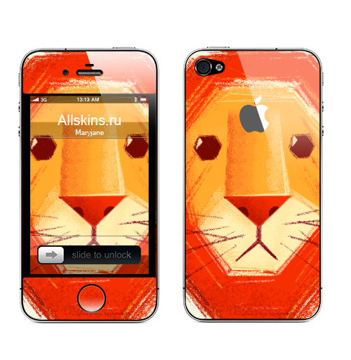 Наклейка на Телефон Apple iPhone 4S, 4 (с яблоком) Грустный лев,  купить в Москве – интернет-магазин Allskins, милые животные, детские, животные, любовь, желтый, лето, оранжевый, печаль, король, грустные, печальный