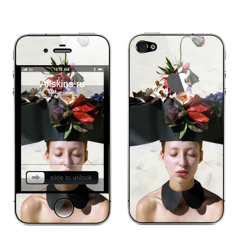 Наклейка на Телефон Apple iPhone 4S, 4 (с яблоком) Цветочница,  купить в Москве – интернет-магазин Allskins, фотография, отдых, девушка, красота, цветы, сюрреализм