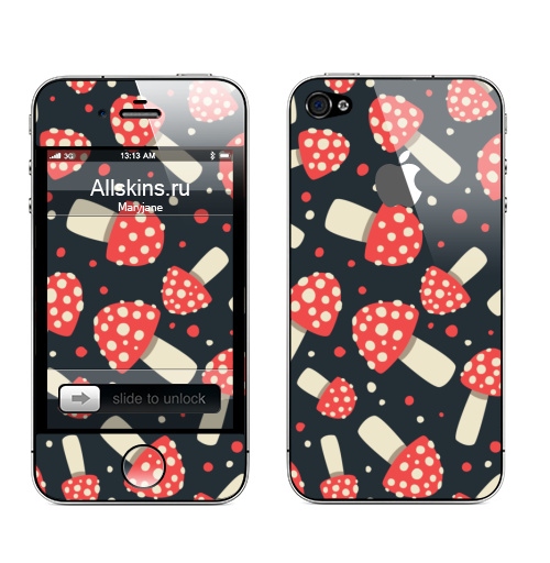 Наклейка на Телефон Apple iPhone 4S, 4 (с яблоком) Мухоморный стиль,  купить в Москве – интернет-магазин Allskins, грибы, галлюцинации